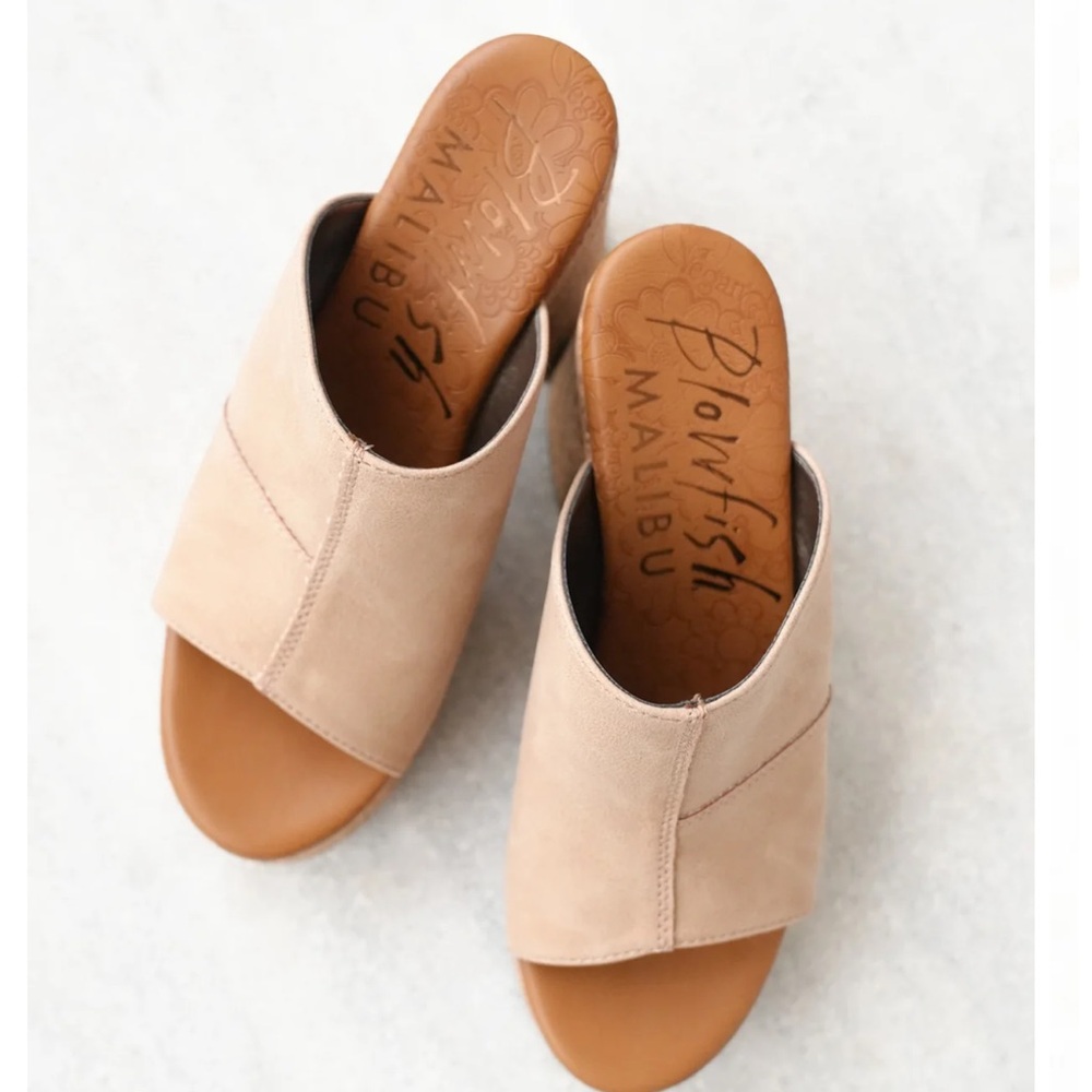 Neutral Beige Cork Platform Mules - Women's Slip-On Heels - Picture 2 of 8